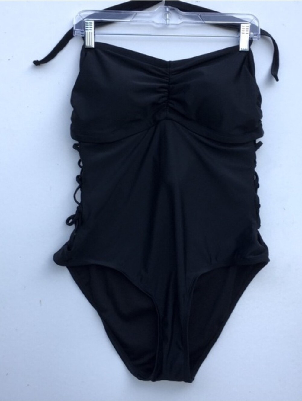Black Halter One-Piece Swimsuit with Side Lattice Plus Size 18W - Picture 3 of 11